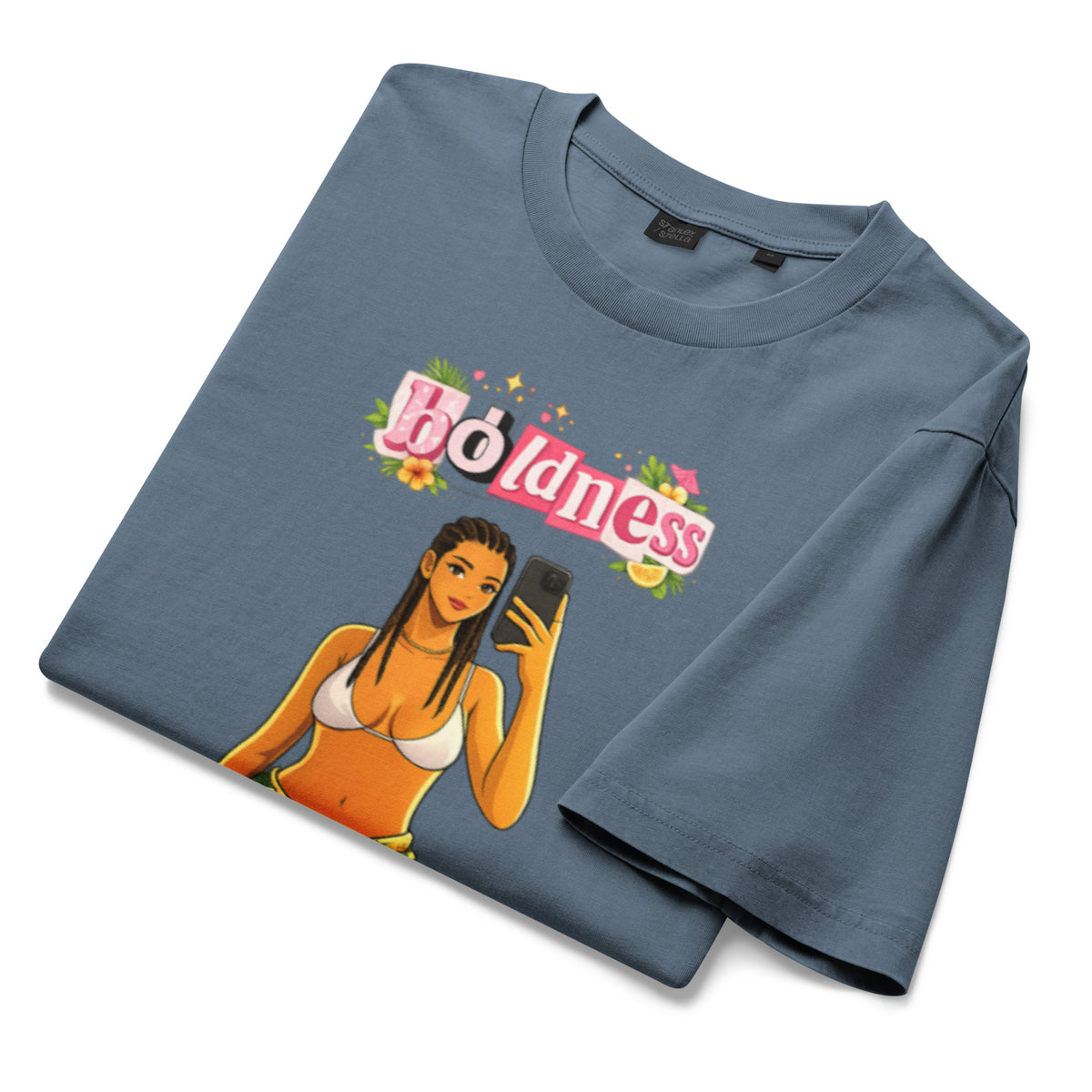 T-shirt femme LILA™ Boldness Brocart Edition col V en coton doux, motif brocart — vue produit