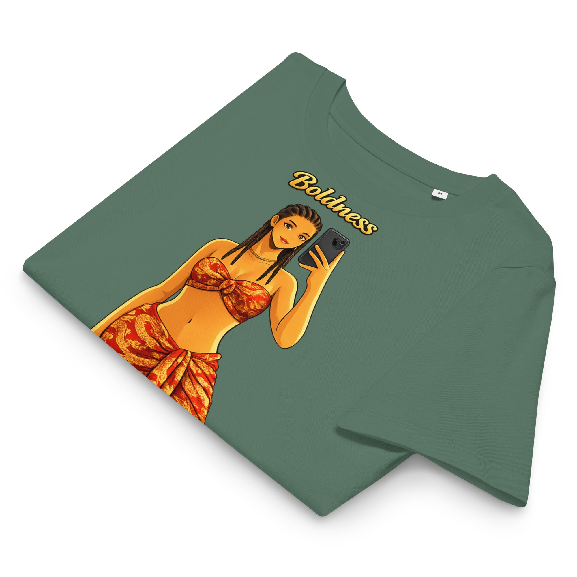 T-shirt femme LILA™ Boldness Brocart Edition coton bio col côtelé, mode caribéenne éco-responsable