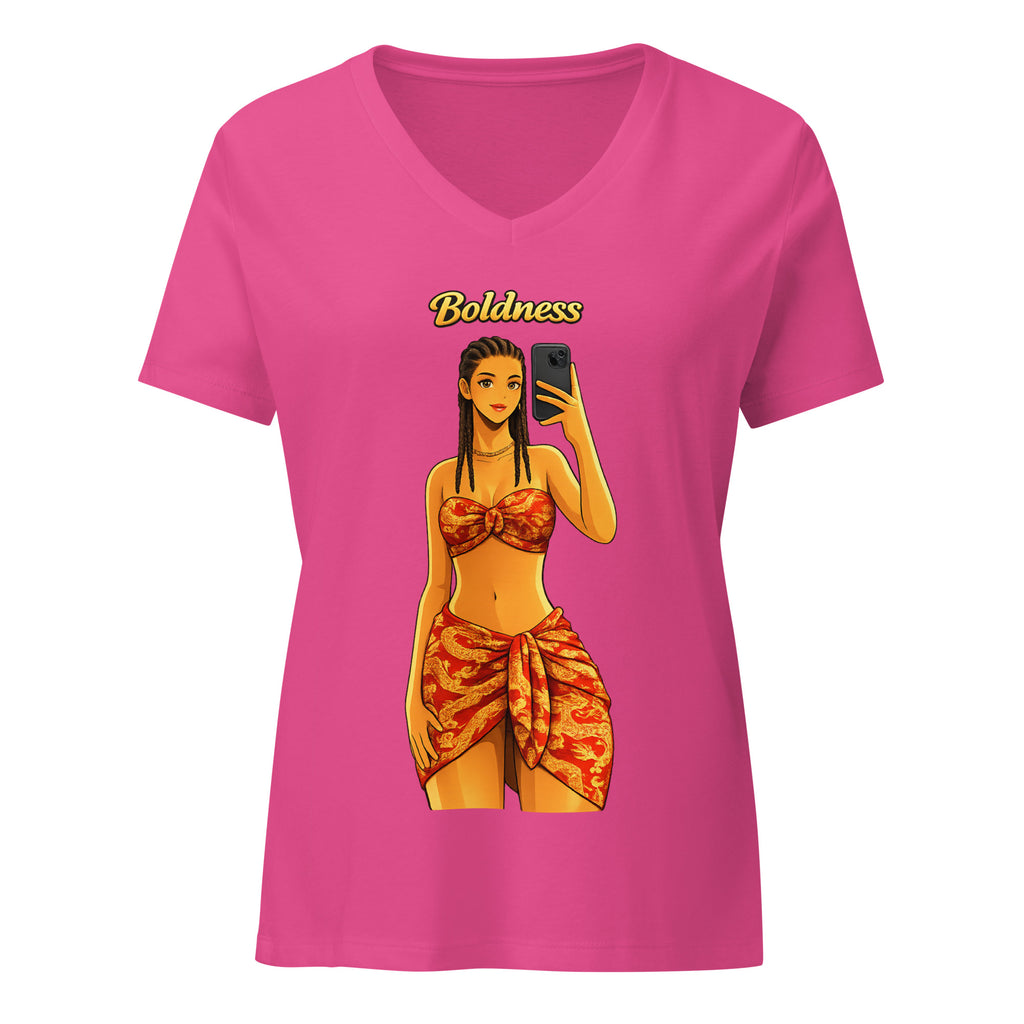 T-shirt femme LILA™ Boldness Brocart Edition col V en coton doux, motif brocart — vue produit