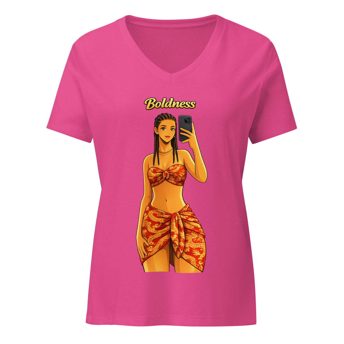 T-shirt femme LILA™ Boldness Brocart Edition col V en coton doux, motif brocart — vue produit