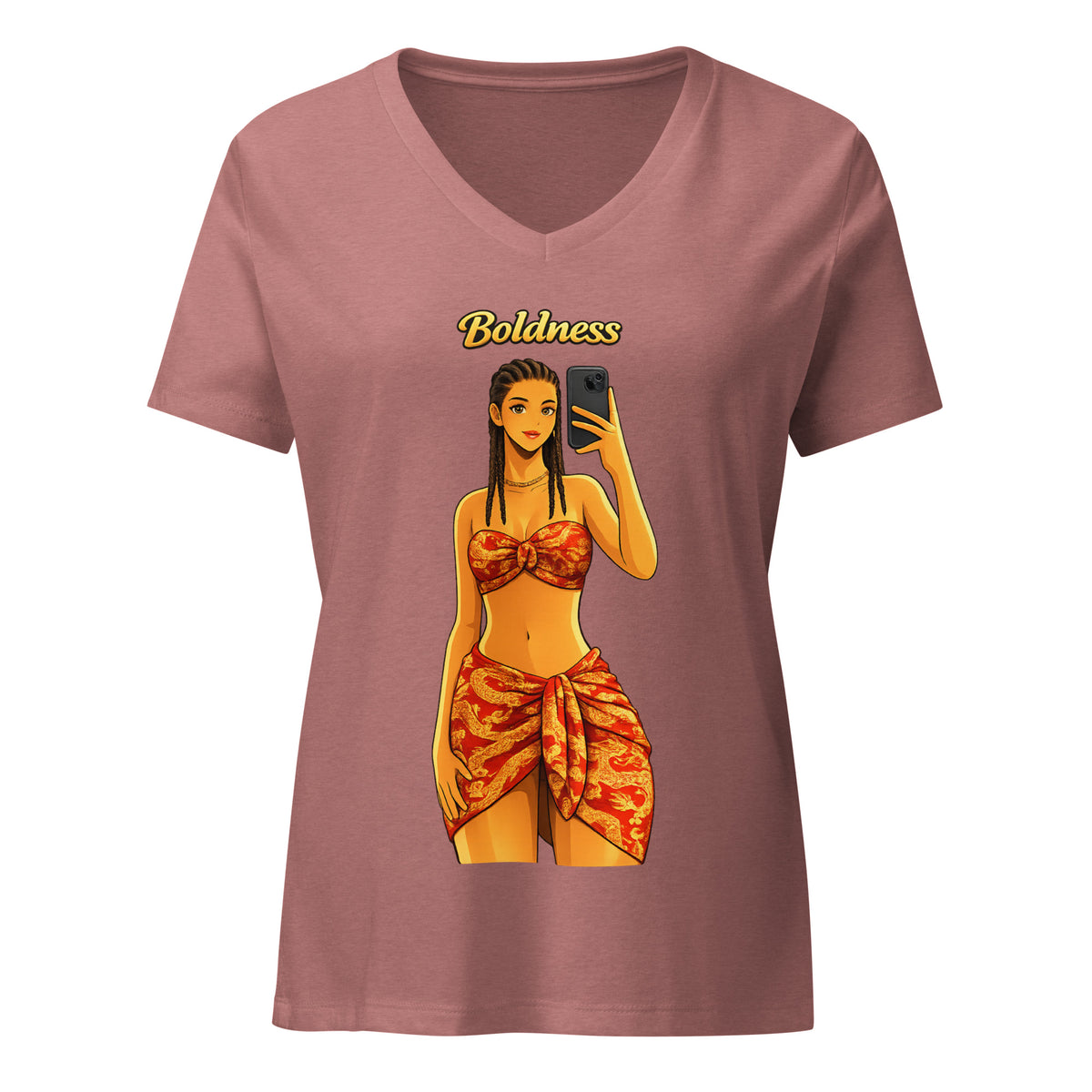 T-shirt femme LILA™ Boldness Brocart Edition col V en coton doux, motif brocart — vue produit