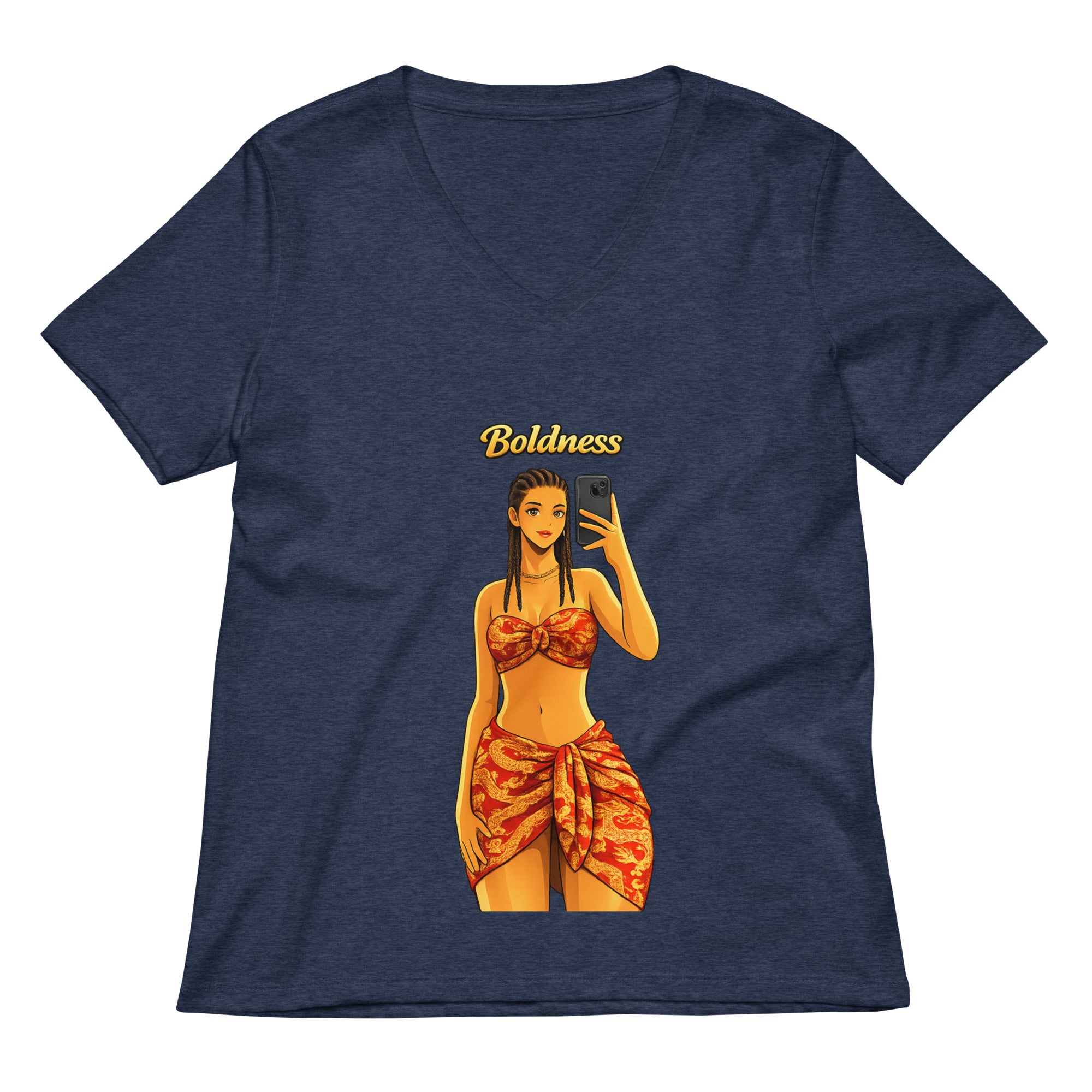 T-shirt LILA™ Boldness Madras Edition col V, tissu madras antillais, mode caribéenne Guadeloupe