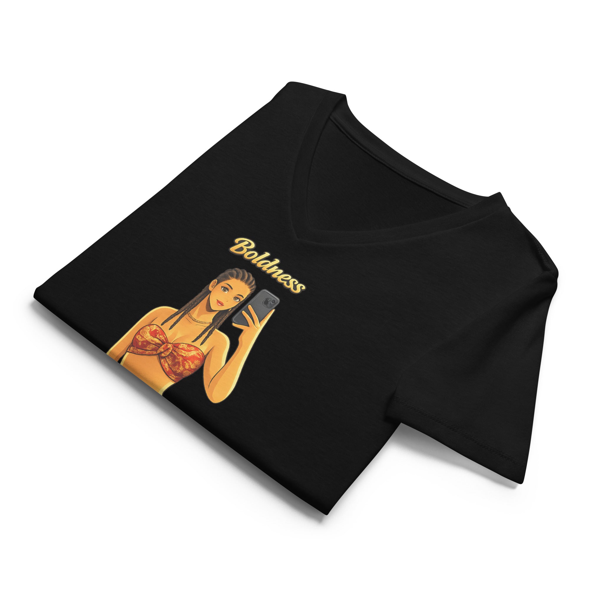 T-shirt femme LILA™ Boldness Brocart Edition col V jersey ultra-doux, mode caribéenne élégante